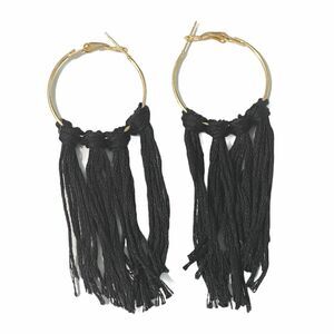 Bohemian Boho Fringe Tassel Hoop Earrings Black Tassels Statement Earrings Small